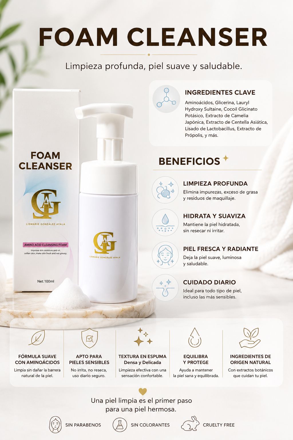 Foam Cleanser – Amino Acid Cleansing Foam ✨🫧🤍